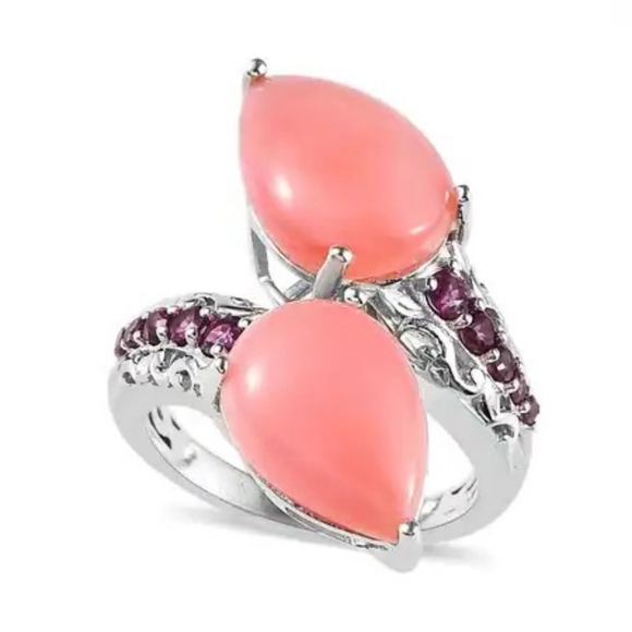 Zales | Jewelry | Nwt Peruvian Pink Opal Garnet Bypass Ring In Platinum ...